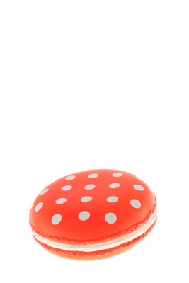 Macaron rsine orange fluo et pois blanc