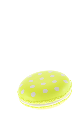 Macaron rsine jaune fluo et pois blanc